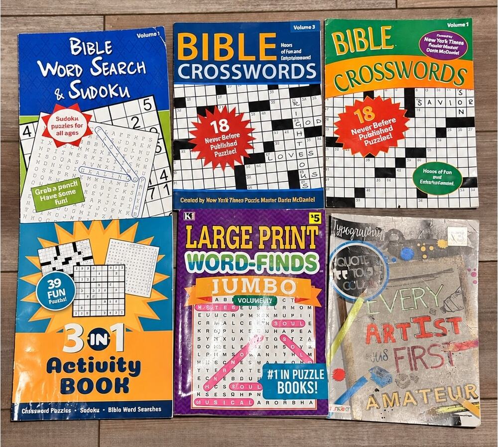 5 Book Puzzle Lot Bible Crosswords, Word Search, Sudoku & Art Activities
